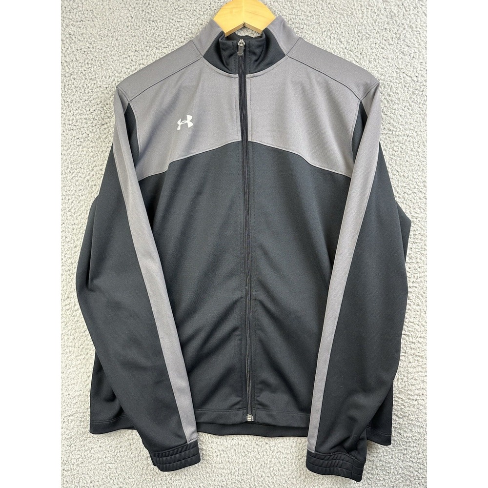 Under Armour Track Jacket Women Large Black Gray Loose Full Zip Training Running